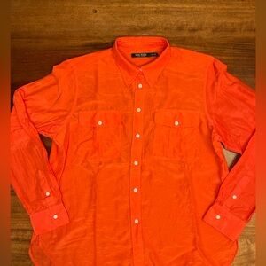 Lauren Ralph Lauren Collared Orange Long Sleeve Blouse W/ Pockets